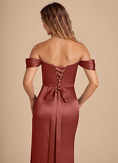Azazie Shea Bridesmaid Dresses Terracotta Mermaid Off the Shoulder Metallic Satin Convertible Dress image2