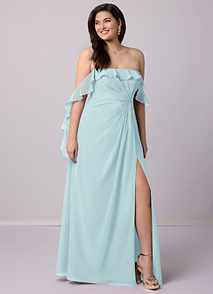 Barbie ♥ Azazie Bridesmaid Dresses Sea Glass A-Line Off the Shoulder Chiffon Convertible Dress image8