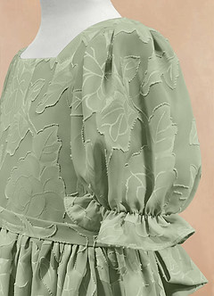 Azazie Joss Flower Girl Dresses Dusty Sage A-Line with Sleeves Floral Burnout Dress image7