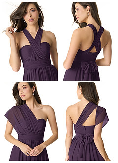 Azazie Olani Bridesmaid Dresses Plum A-Line Off the Shoulder Chiffon Convertible Dress image8
