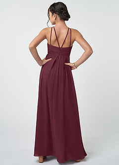 Azazie Leighton Junior Robe Trapèze en Mousseline de soie Plissée Cabernet image3