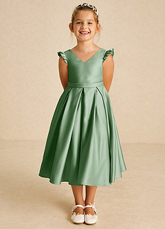 Azazie Francine Final Sale Agave A-Line Bow Matte Satin Dress image2