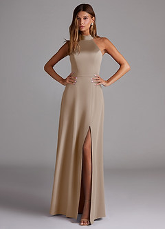 Azazie Myra Brautjungfernkleider A-Linie Seitliche Cut-Outs Stretch-Satin Kleid Taupe image3