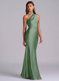 Azazie Seona Bridesmaid Dresses Matcha Mermaid One Shoulder Stretch Satin Dress image5