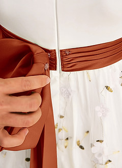 Azazie Pollie Flower Girl Dresses Ivory Paprika A-Line Bow Tulle Dress image7