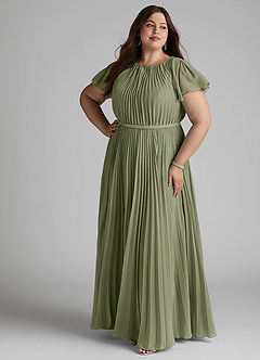Azazie Kara Robes de demoiselle d'honneur modestes Robe Trapèze Plissée Longueur ras du sol Mousseline de soie image13