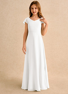 Azazie Nari Junior Formal vestidos de niña de las flores Vestido de Marfil de Gasa de Corte en A con Con mangas image5