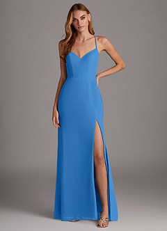 Azazie Manila Bridesmaid Dresses Blue Jay Sheath V-Neck Chiffon Dress image1