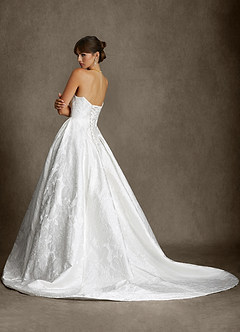 Azazie Bria Wedding Dresses Diamond White Ball-Gown Strapless Floral Jacquard Dress image3