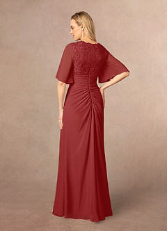 Azazie Carson Mother of the Bride Dresses Rust A-Line V-Neck Lace Chiffon Dress image3