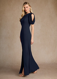 Azazie Paris Mother of the Bride Dresses Dark Navy Mermaid Pleated Stretch Crepe Dress image2