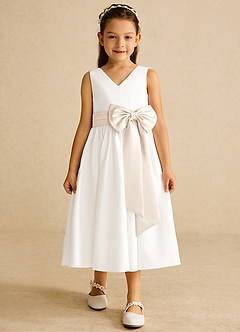 Azazie Darling Flower Girl Dresses Ivory White Alabaster A-Line Bow Cotton Dress image4