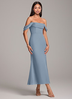 Azazie Saige Bridesmaid Dresses Dusty Blue Sheath Off the Shoulder Chiffon Convertible Dress image4