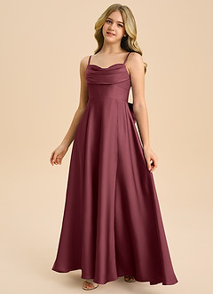 Azazie Bear Junior Vestido de Merlot de Satén Elástico de Corte en A con Escote de Corazón image4