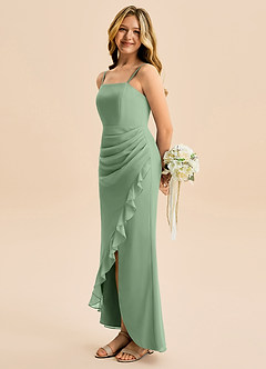 Azazie Buzzy Junior Matcha Sheath Pleated Chiffon Dress image1