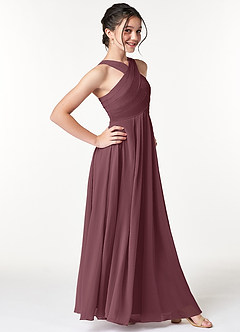 Azazie Kaleigh Junior Agave A-Line Pleated Chiffon Dress image3