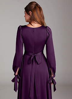Azazie Leonia Brautjungfernkleider A-Linie Langarm Stretch-Satin Kleid Traube image7