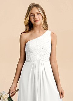 Azazie Emmie Junior White A-Line Pleated Chiffon Dress image6