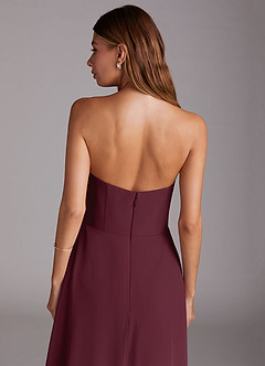 Azazie Wren Vestidos de damas de honor Vestido de Cabernet de Gasa de Corte en A Convertible con Corte Lateral image7