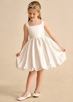 Azazie Nirvana Robe Demoiselle D'honneur Fillette Robe Princesse en Mat Satiné Rayé Albâtre Blanc image3