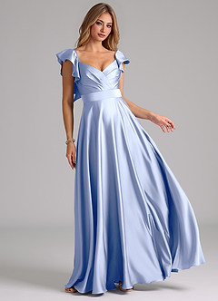 Azazie Leilani Brautjungfernkleider A-Linie Gestreift Stretch-Satin Kleid Eis image1