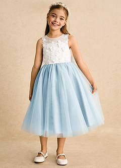 Azazie Lina vestidos de niña de las flores Vestido de Marfil Azul Cielo de Encaje de Princesa image5
