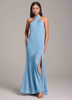Azazie Lorena Bridesmaid Dresses Steel Blue Mermaid Pleated Chiffon Dress image1
