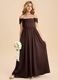 Azazie Hattie Junior Robe Trapèze en Satin extensible Plissée Ganache image1