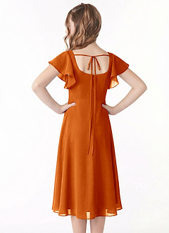 Azazie Bondi Junior A-Line Ruchede Chiffon Te-længde Junior brudepige Kjole image3