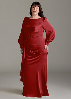 Azazie Raye Bridesmaid Dresses Pomegranate Mermaid Long Sleeve Stretch Satin Dress image10