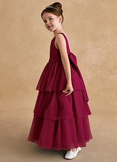 Azazie Megallie Flower Girl Dresses Burgundy A-Line Bow Tulle Dress image4