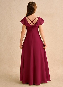 Azazie Nari Junior Formal Flower Girl Dresses Burgundy A-Line with Sleeves Chiffon Dress image7