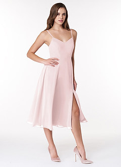 Azazie Clarissa Jurken voor bruidsmeisjes Jurk van Chiffon met A-Lijn V-hals Blozend Roze image3