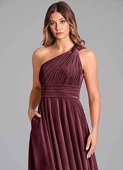 Azazie Charlize Bridesmaid Dresses Raspberry A-Line One Shoulder Velvet Dress image6
