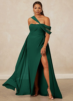 Christian Siriano Bridal for Azazie 1014 Bridesmaid Dresses Emerald A-Line Off the Shoulder Chiffon Dress image9