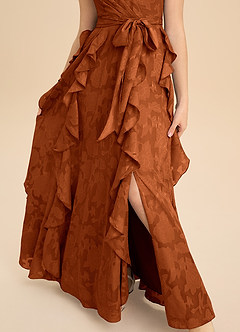 Azazie Peyton Junior Robe Trapèze en Blumen-Burnout Plissée Orange Brûlée image8