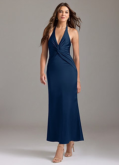 Azazie Valerie Bridesmaid Dresses Dark Navy Mermaid Pleated Stretch Satin Dress image3