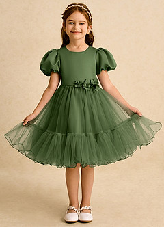Azazie Cocoa vestidos de niña de las flores Vestido de Oliva de Tul de Princesa con Plisado image5