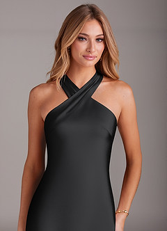 Azazie Doretta Bridesmaid Dresses Black Mermaid Pleated Stretch Satin Dress image5