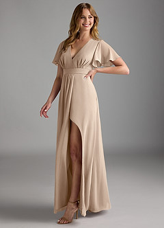 Azazie Zaniah Bridesmaid Dresses Taupe A-Line Chiffon Dress image5