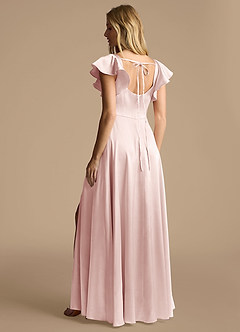 Azazie Bondi Bridesmaid Dresses Blushing Pink A-Line Bow Metallic Satin Dress image3