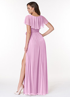 Azazie Jael Bridesmaid Dresses Candy Pink A-Line V-Neck Mesh Dress image2