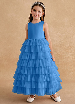Azazie Twinkle Toes vestidos de niña de las flores Vestido de Azul Grisaceo de Tul de Corte En A con Lazo image2