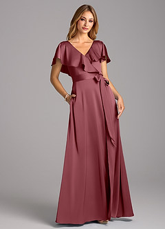 Azazie Lainey Brautjungfernkleider A-Linie mit Taschen Stretch-Satin Kleid Wüstenrose image1