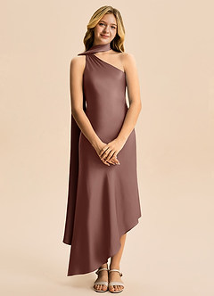 Azazie Briony Junior Etui Plissee Stretch-Satin Kleid Espresso image7