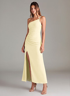 Azazie Eren 신부 들러리 드레스 인어 한쪽 어깨 쉬폰 발목 길이 드레스 image1