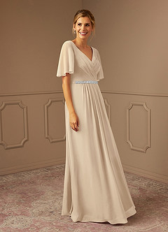 Azazie Tricia Kleider für die Brautmutter A-Linie V-Hals Gefaltet Chiffon Kleid Champagner image9