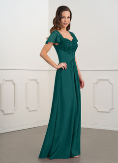 Azazie Gwenyth Mother of the Bride Dresses Peacock A-Line Lace Chiffon Dress image3