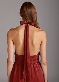 Azazie Oli Bridesmaid Dresses Pomegranate Pleated Stretch Satin Jumpsuit image5
