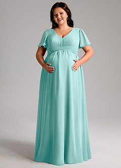 Azazie Verna Maternity Bridesmaid Dresses A-Line V-Neck Ruched Chiffon Floor-Length Dress image11
